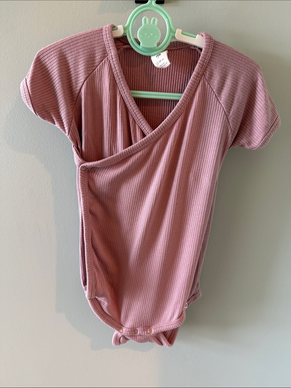 Kate Quinn modal ribbed Wrap-Style Baby Onesie in Dusty Rose 12-18M